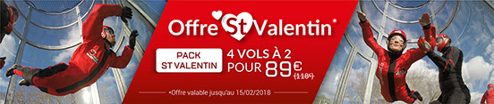 Bannière facebook pour les offres Saint Valentin de la société Air Vertical, simulateur de chute libre.