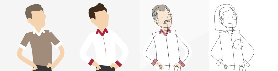 Illustration d'un personnage et de la façon dont le dessin se décompose en filaire.