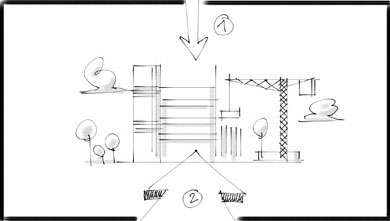 Storyboard d'un bâtiment en construction avec quelques nuages, une grue.